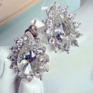 Vintage Art Deco Crystal Rhinestone Earrings Marquise & Round Cut